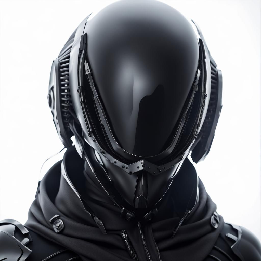 Futuristic Woman in Black Armor with Mask
