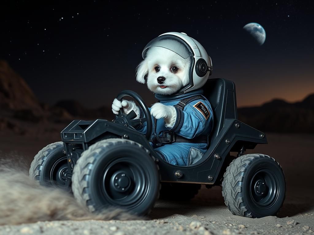 Poodle Puppy's Lunar Rover Adventure in Futuristic Realism