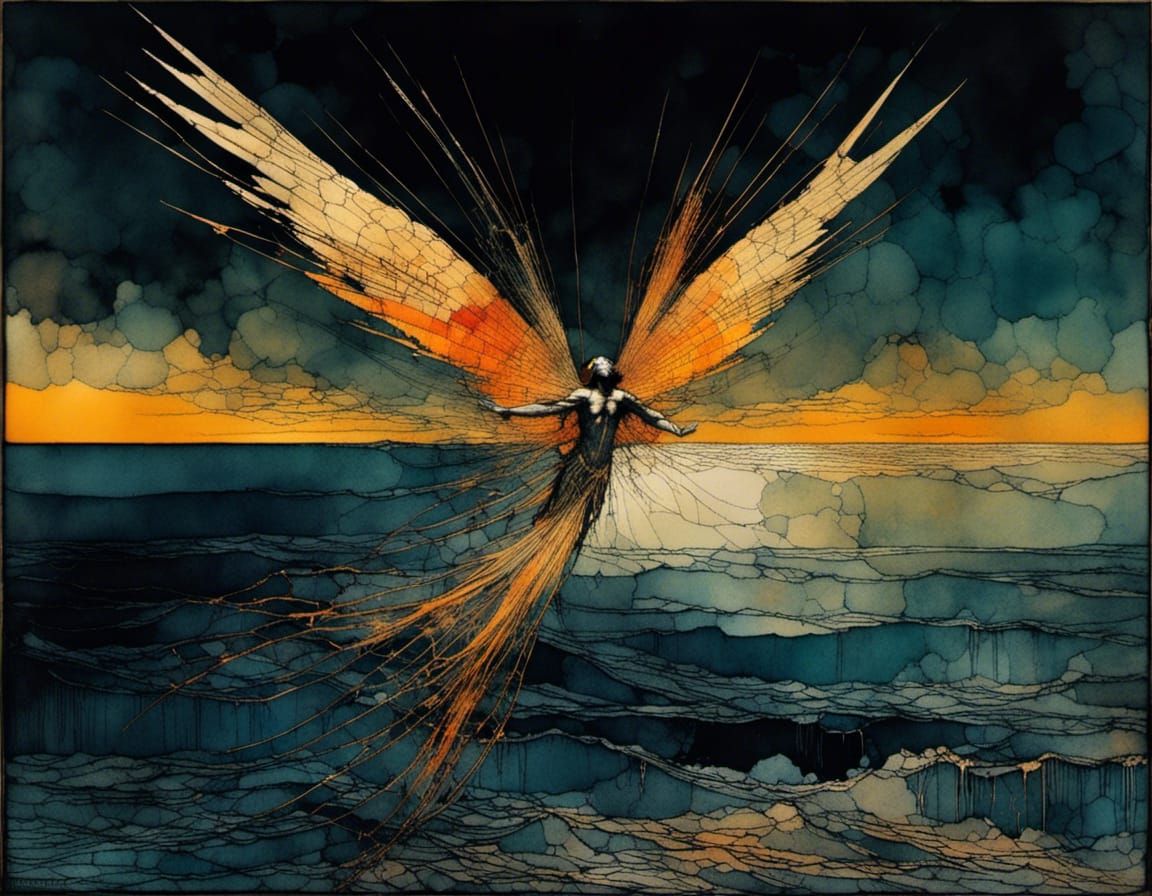 Icarus Falls: Fairytale Illustration of Burning Sun