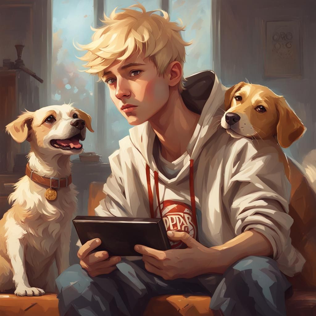 Teen Gamer with Dog: Hyperdetailed Digital Art