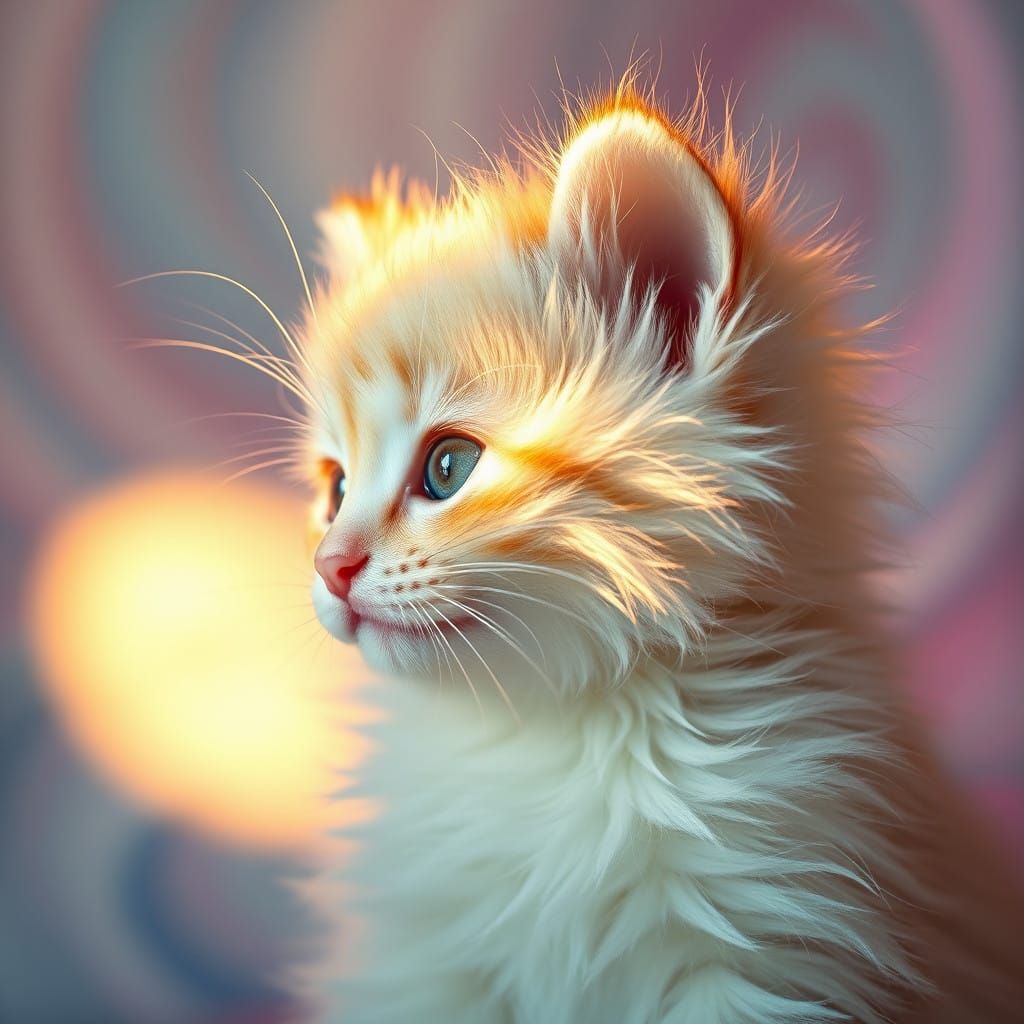 Adorable Kitten Illuminated in Whimsical Dreamscape