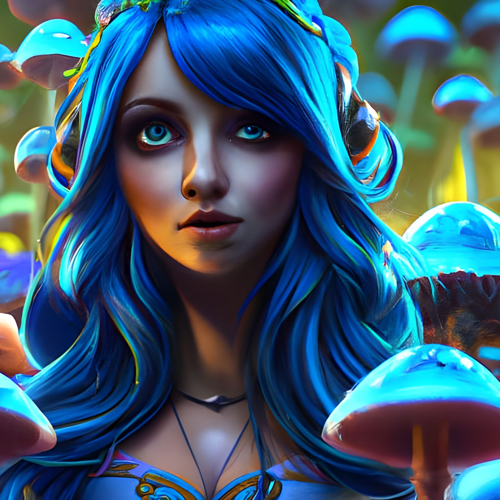 Blue Elf on Mushrooms: Detailed Concept Art
