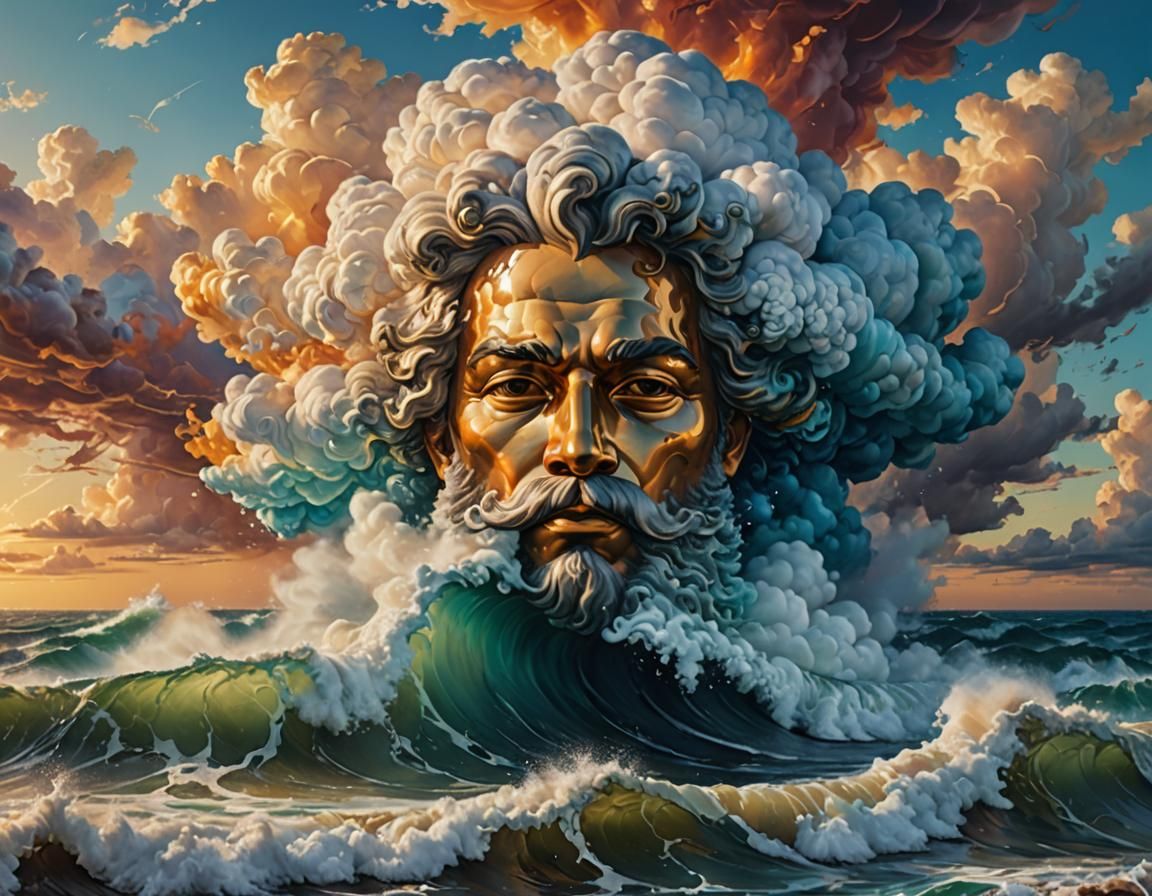 Baroque Cloud Face Blows Stormy Sea