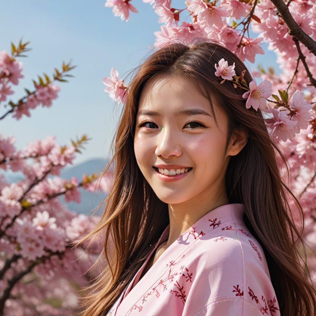 Ethereal Sakura Portrait of a Beautiful Woman in a Gentle Br...