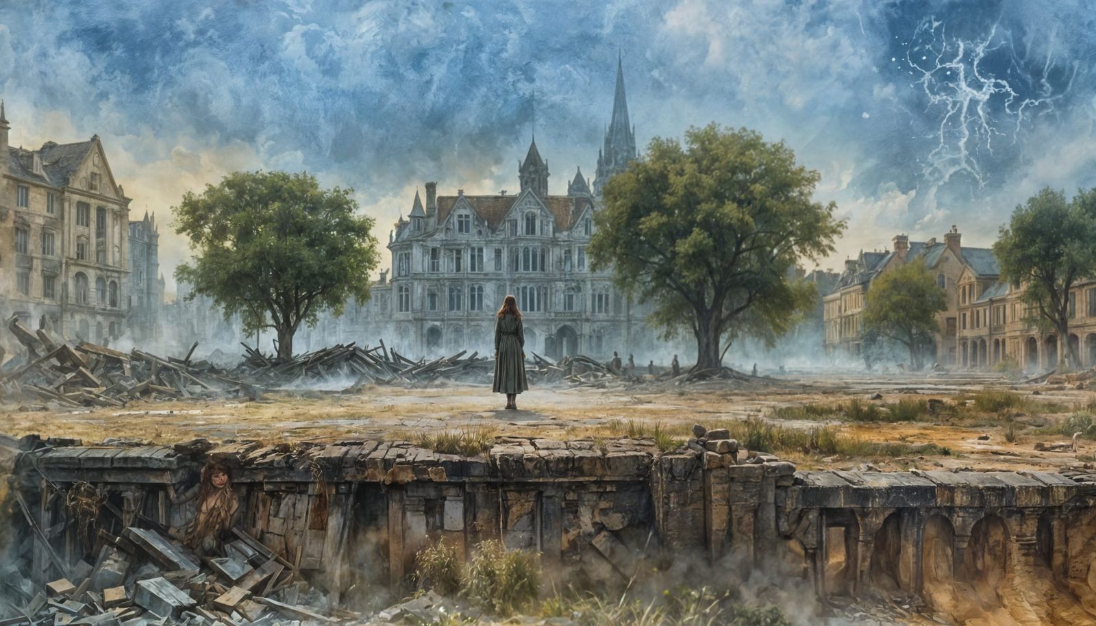 Dystopian Pre-Raphaelite Expressionist Scene