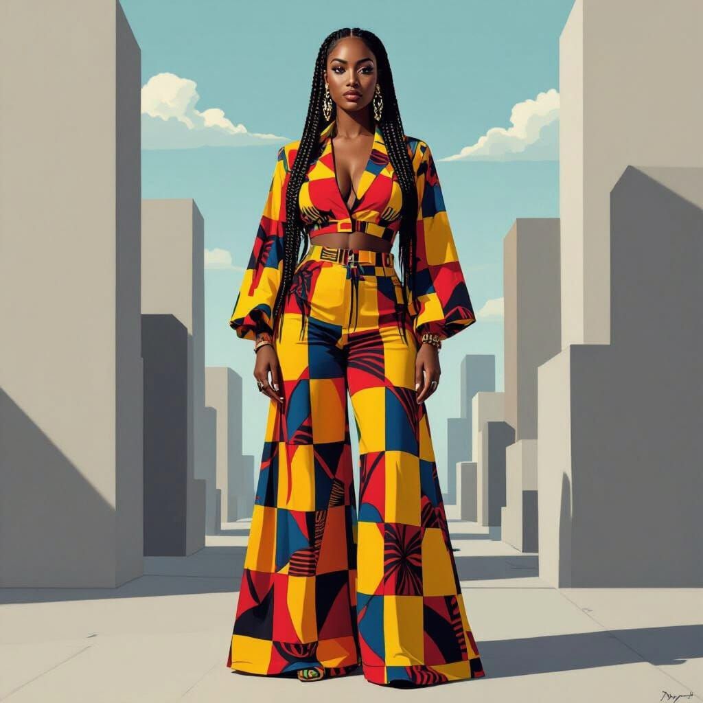 Bold Black Woman in Abstract Cityscape Art