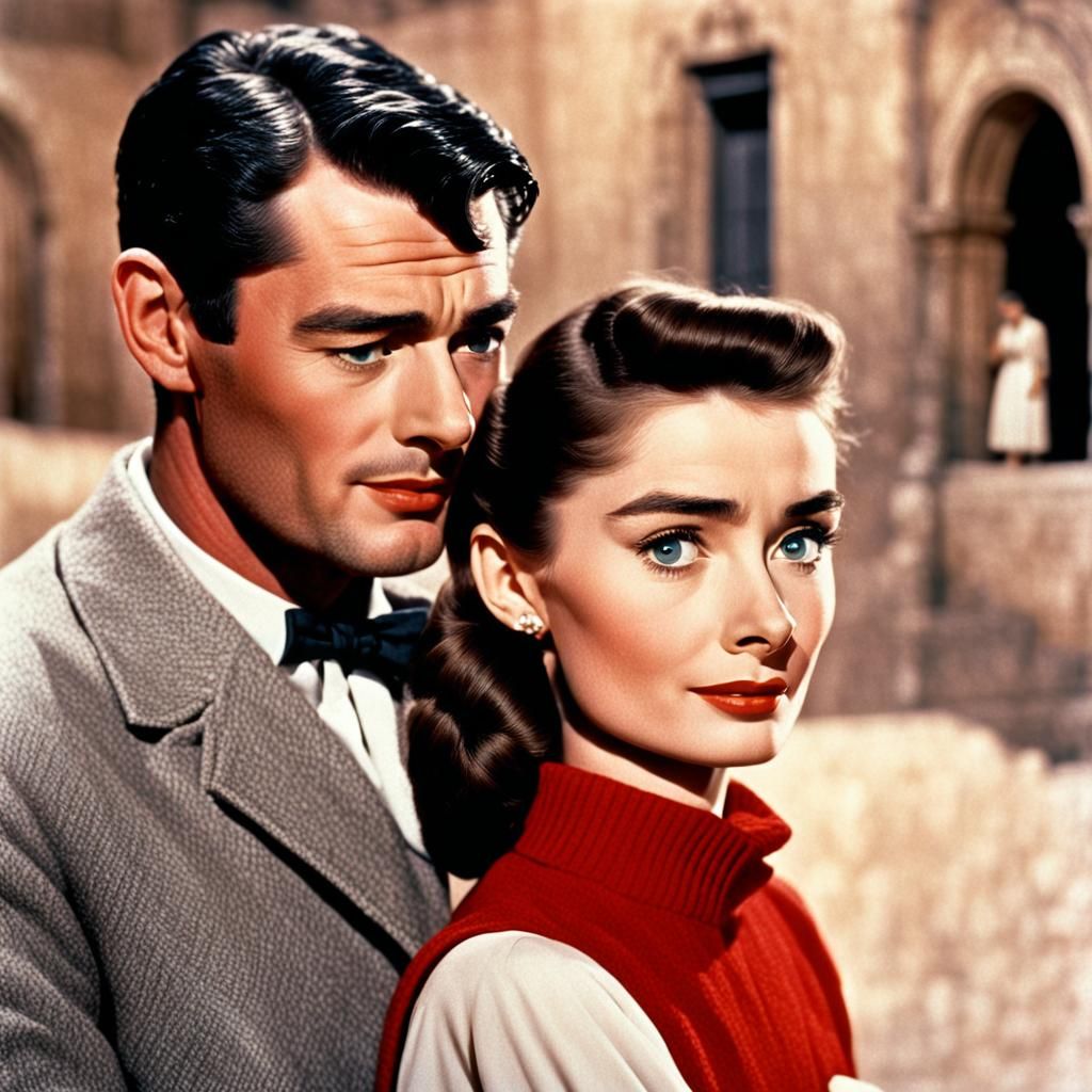 Famous 1953 movie Roman holiday with Audrey Hepburn and Greg...