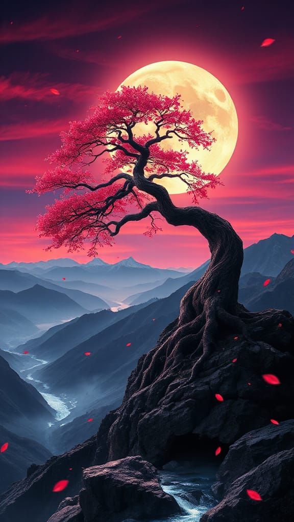 Fantasy Bonsai Tree on Mountain Peak