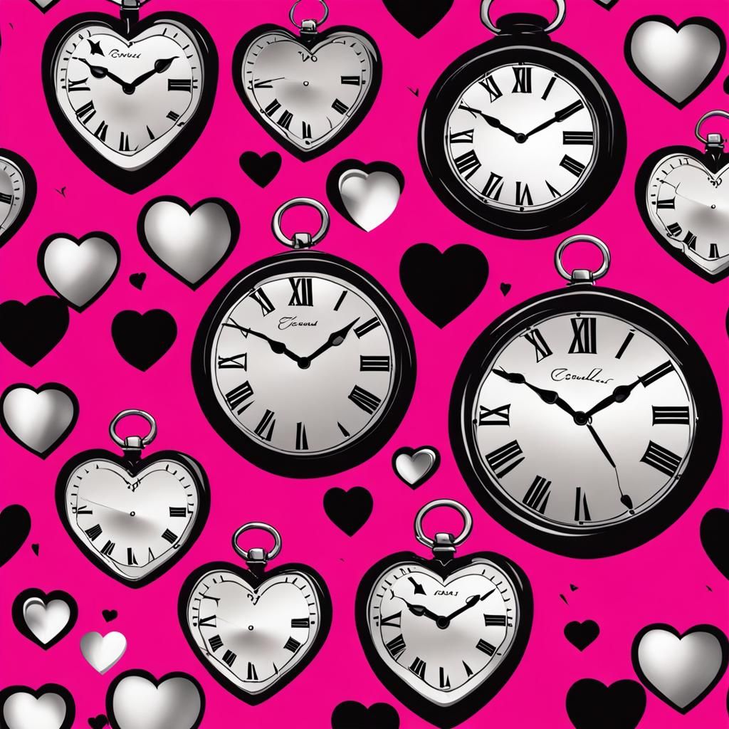 Clock and Heart Design in Hot Pink and Silver