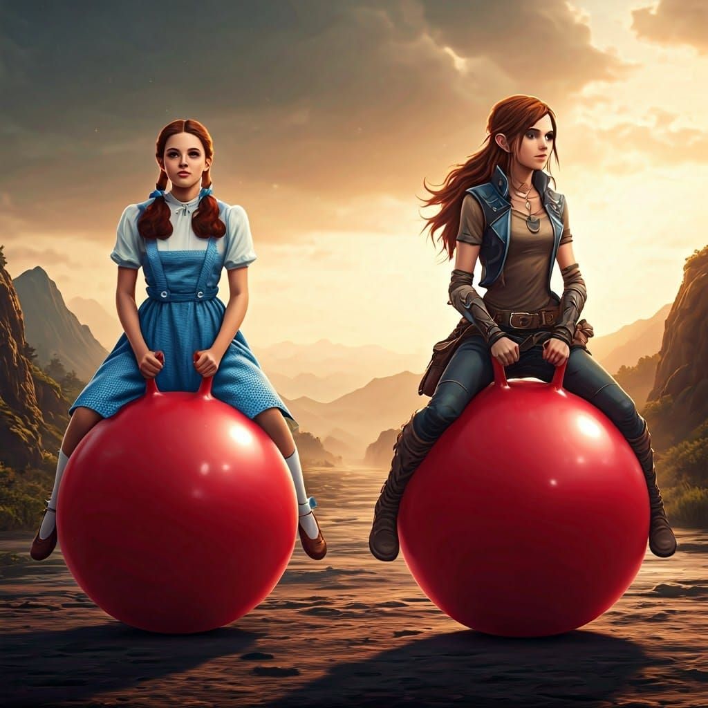 Iconic Characters on Space Hoppers, Hyperrealistic Style