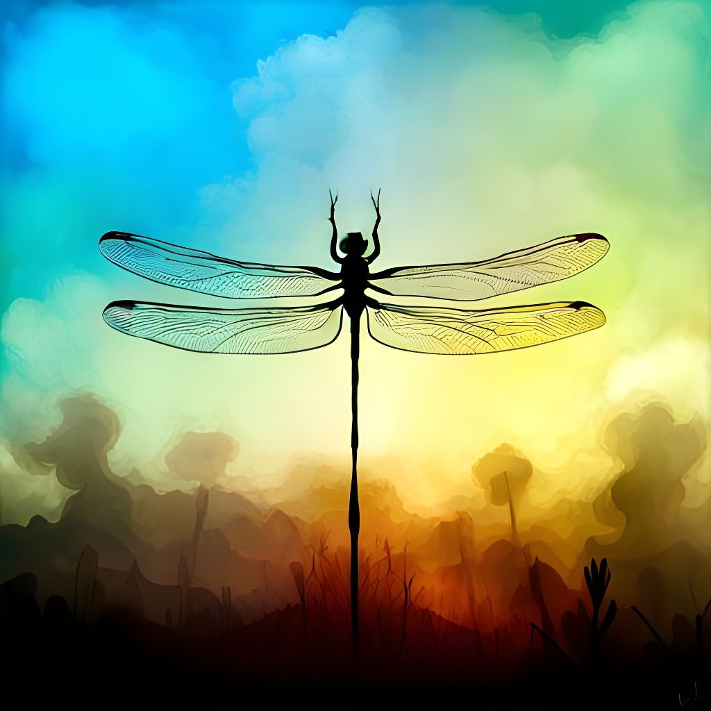 Abstract Dragonfly Silhouette in Double Exposure Collage