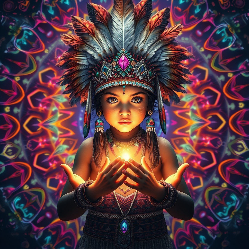 Psychedelic Native American Girl in Dreamlike Fantasy Art