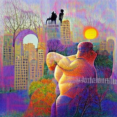 Sunrise Kiss: Fauvist Stipple Art in Central Park