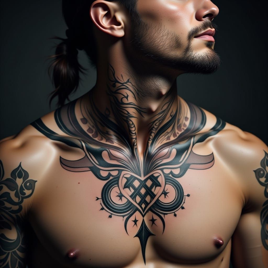Muscular Man with Glowing Nordic Rune Tattoo