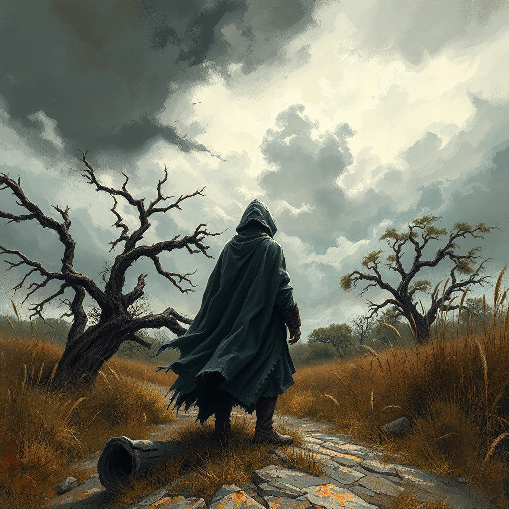 Windstorm: A Figure in a Desolate Landscape