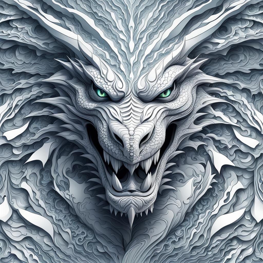 Icy Dragon Face with Abstract Fractal Design