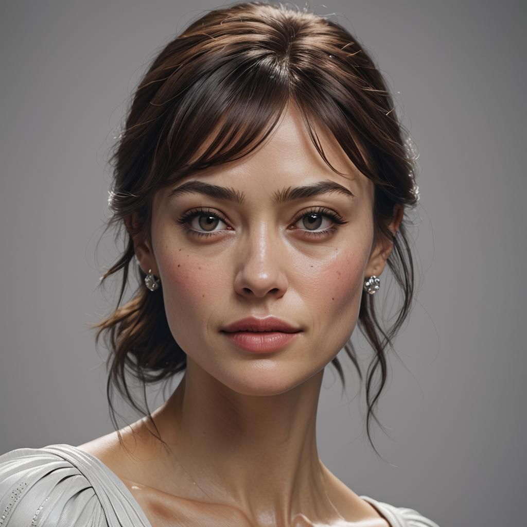 Olga Kurylenko Bald Portrait in 3D Digital Art