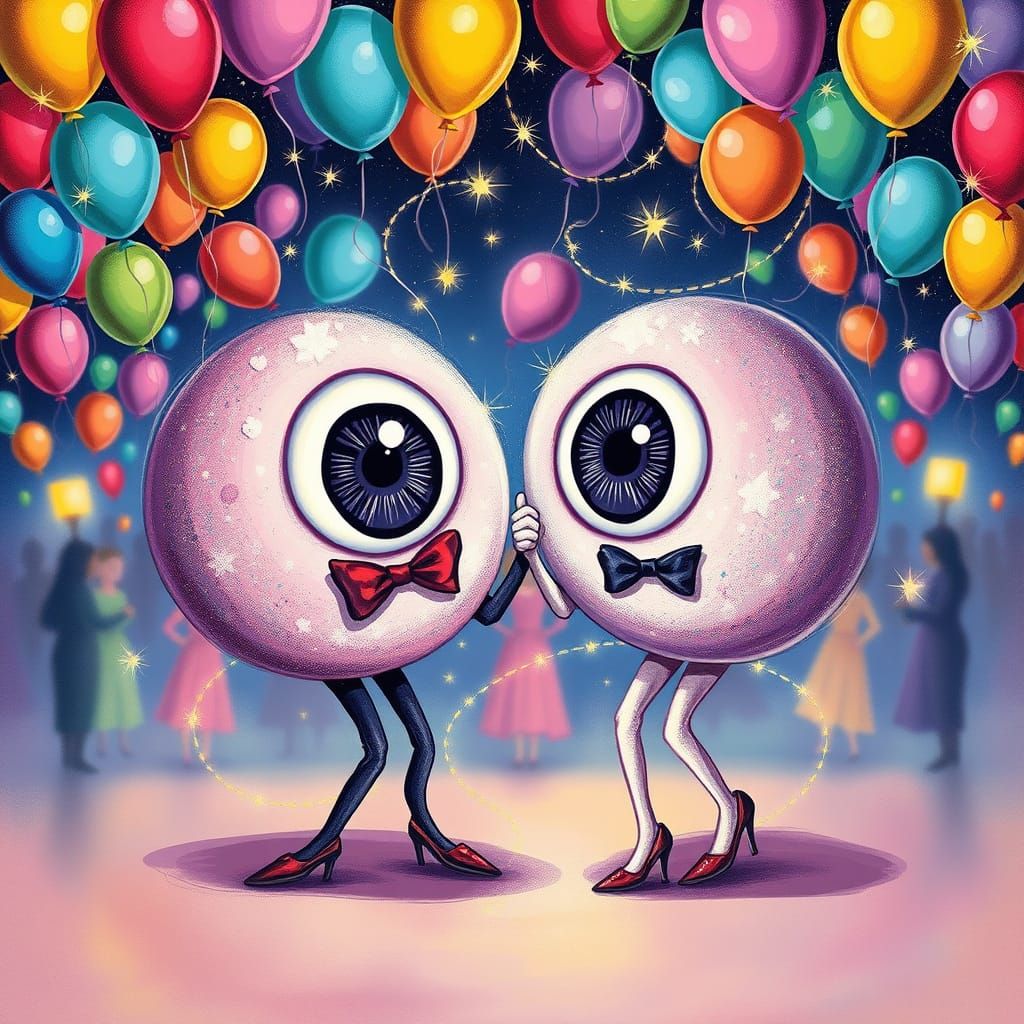 Whimsical Eyeball Prom Scene in Whimsical Illustration Style