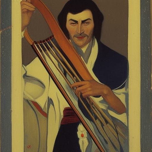 Vampire Lord in Cossack Uniform Playing Harp