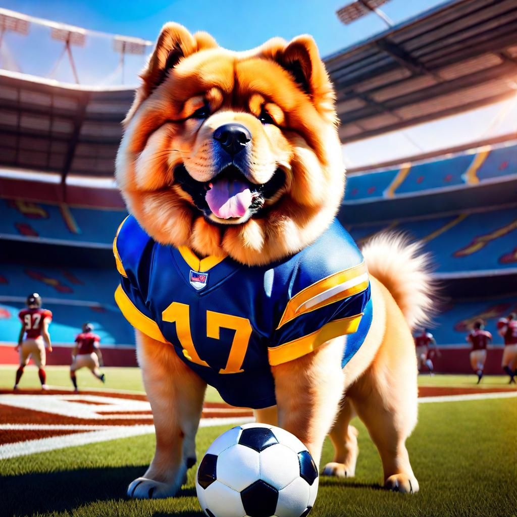 Chow-Chow Dog Plays Football: Digital Art