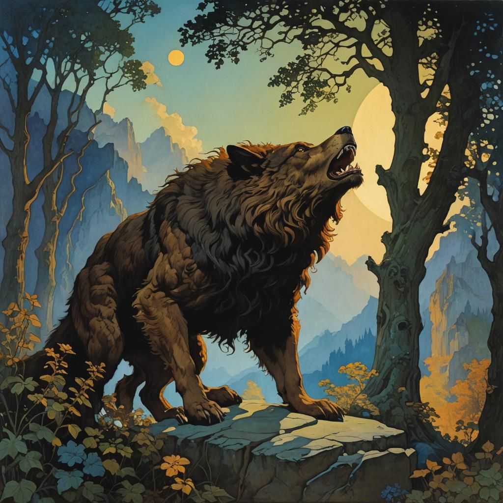 Lycanthrope at Dawn: Gouache Illustration