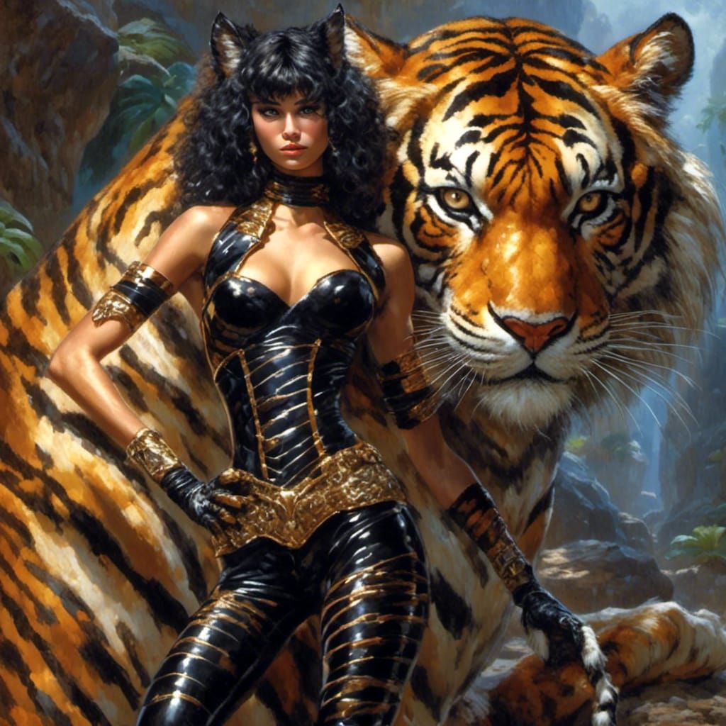 Svelte Tiger Woman in Fantasy Art Style