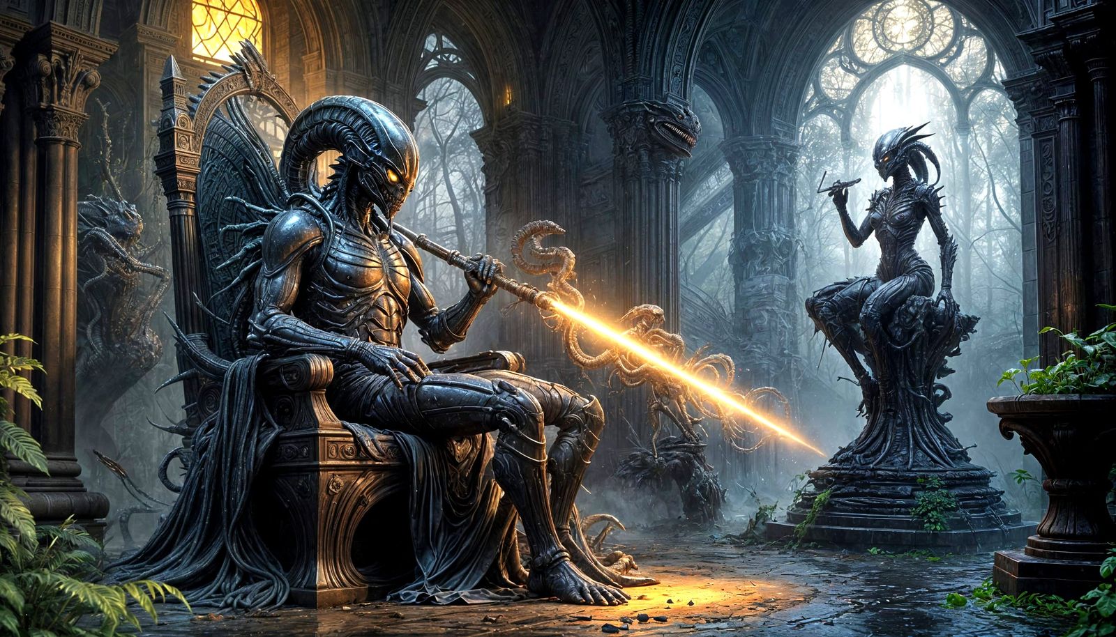 A Dark Fantasy Masterpiece: Xenomorph Flute Player in Intric...