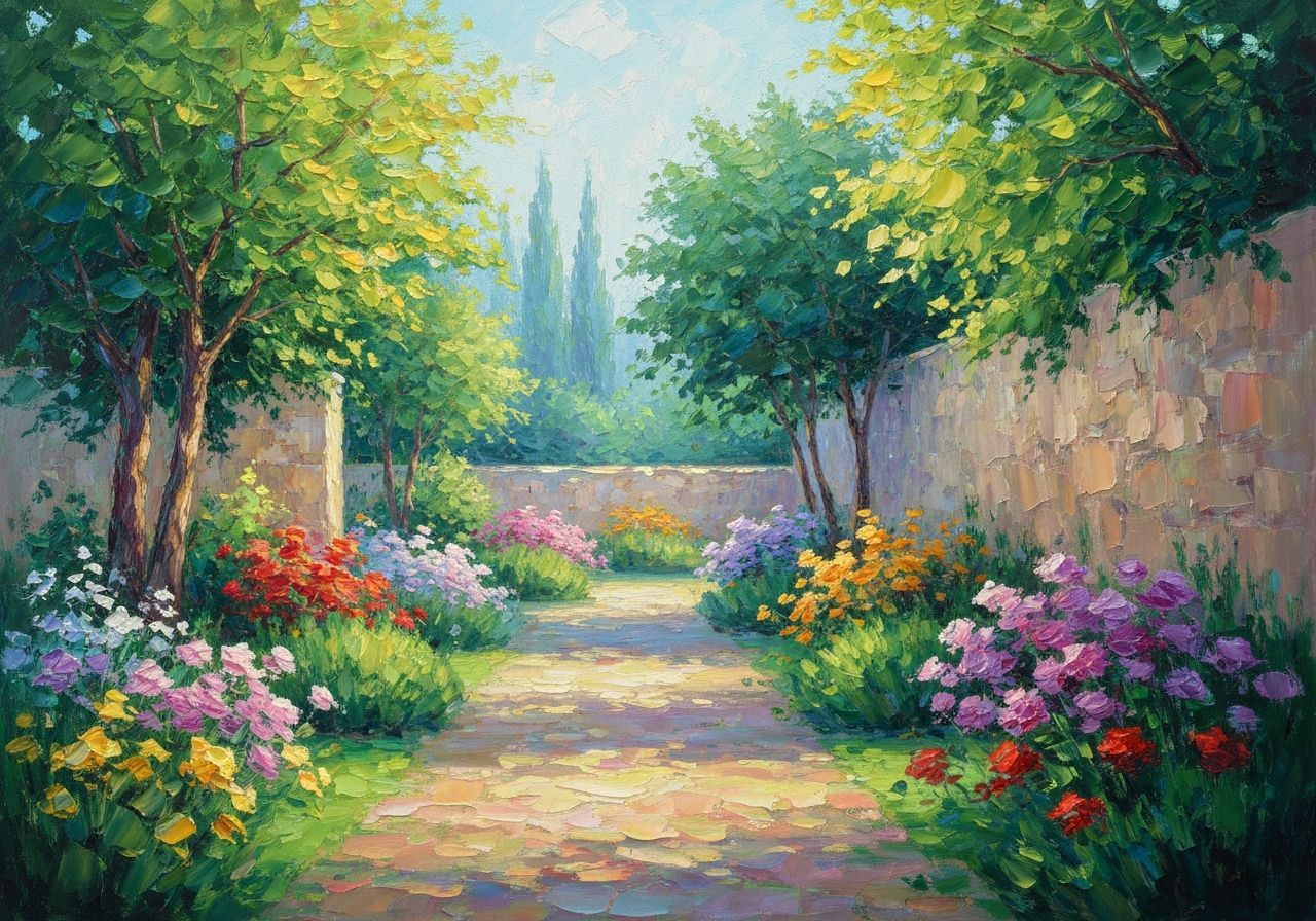 Lush Garden Path in Impressionist Style