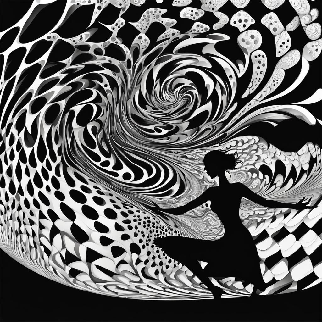 All Black Silhouette in Acid Art Style