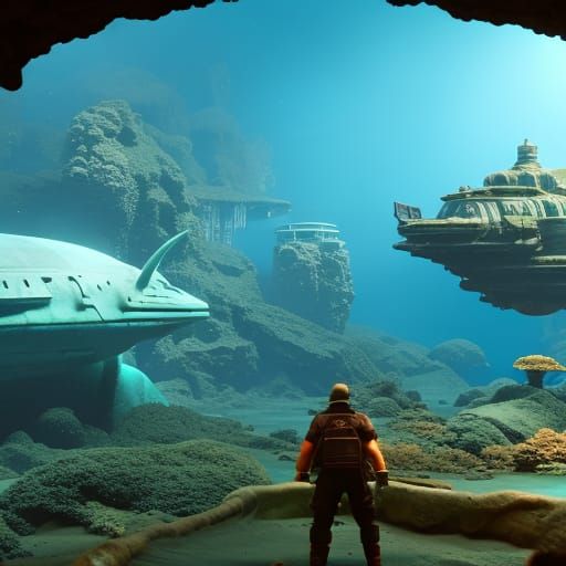 Sealife in Deep Ocean: A Fantastical Matte Painting