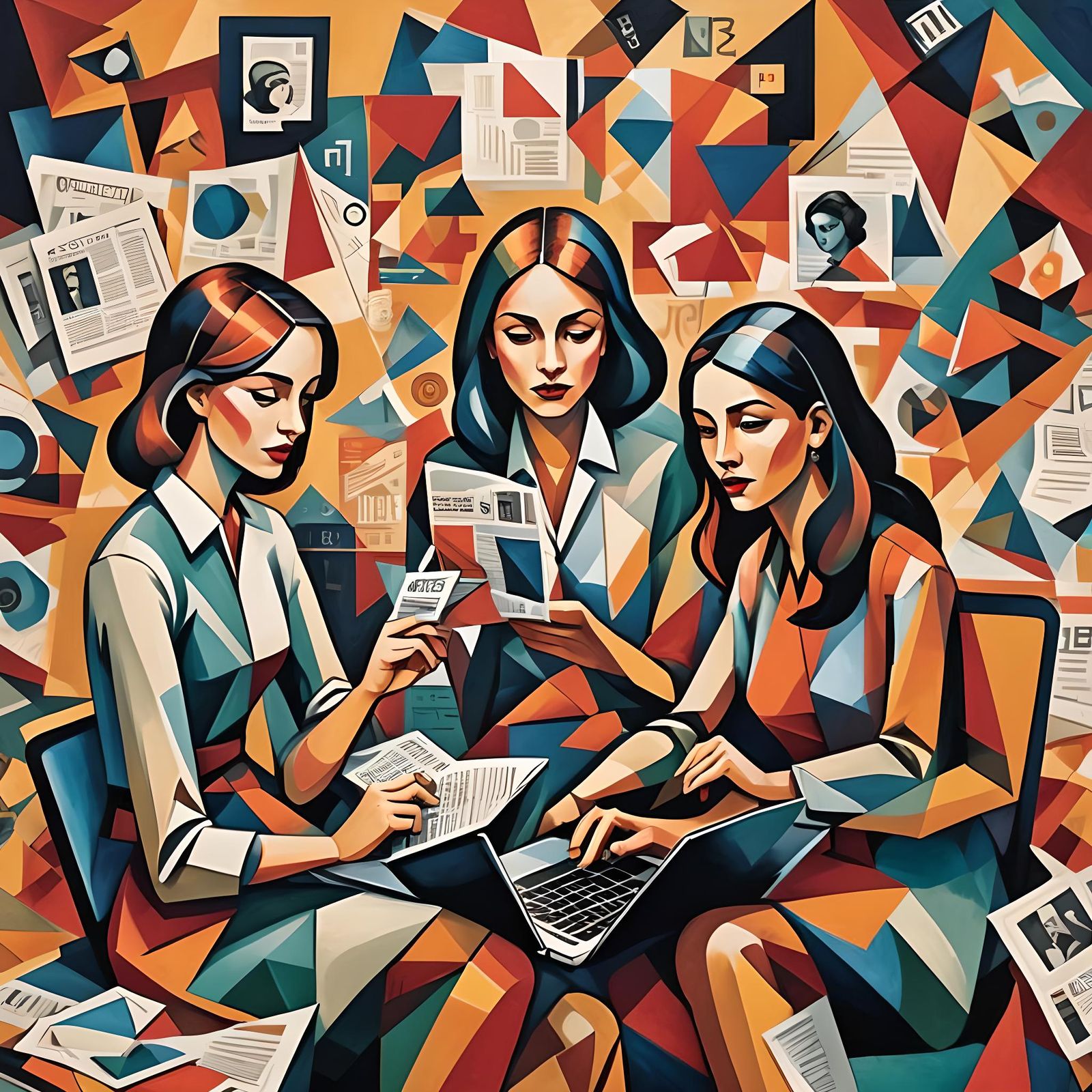 Media Literacy Poster in Cubist Art Deco Style