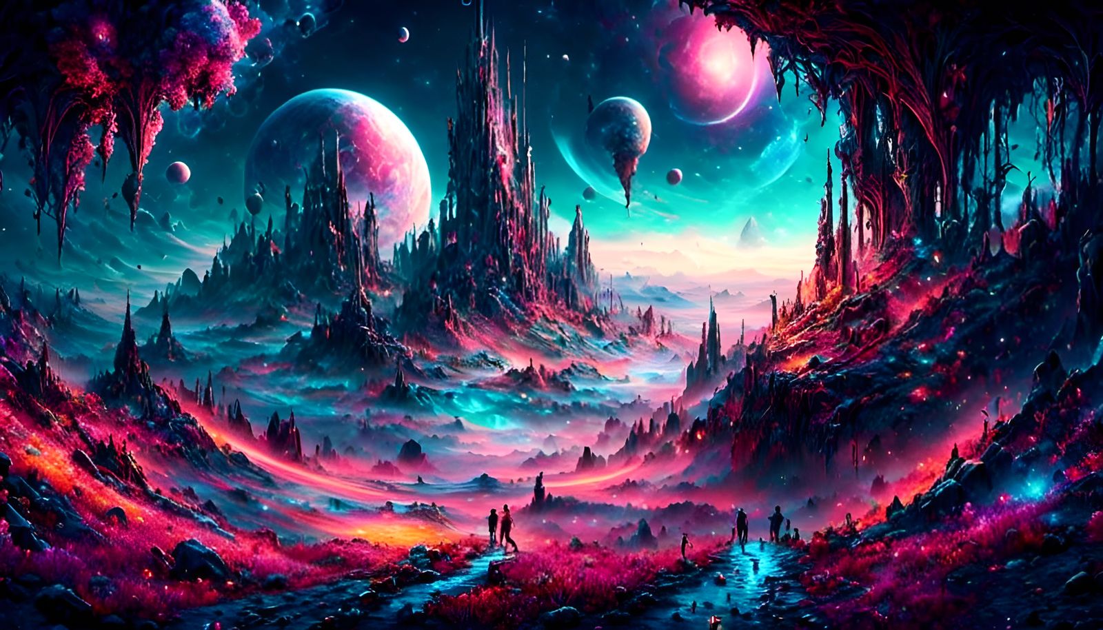 Cosmic Galactic Spacescape with Glowing Runes