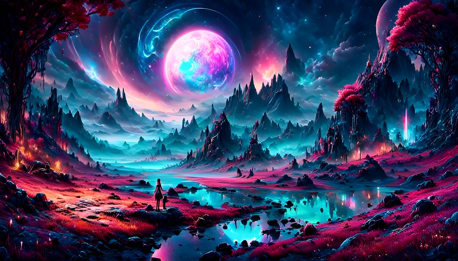 Galactic Spacescape with Glowing Runes in Digital Art Style