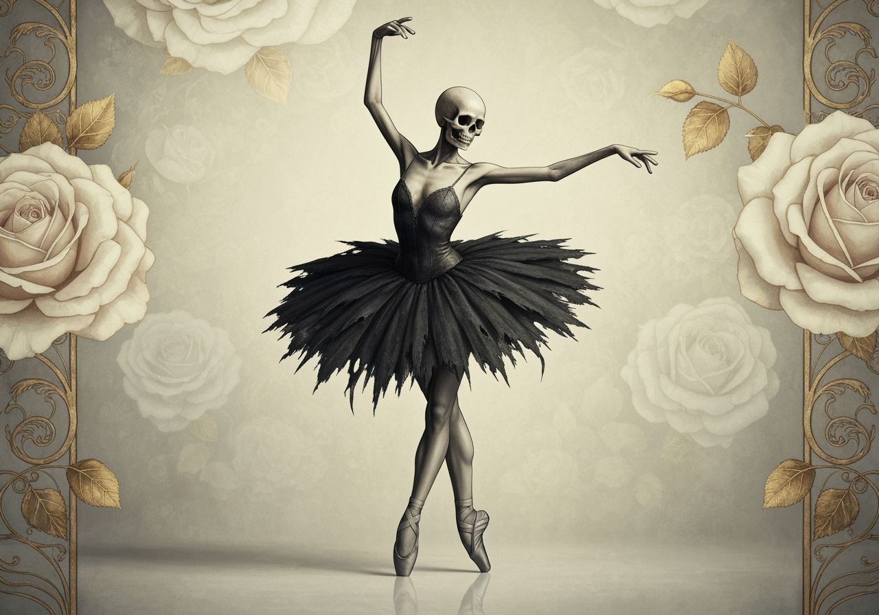 Skeletal Ballerina Among Roses in Dark Fantasy Victorian Sty...