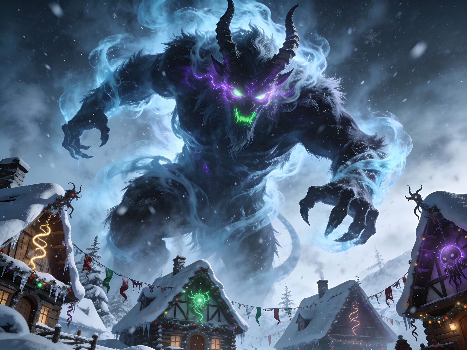 Krampus Descends on Snowy Village in Blizzard Concept Art