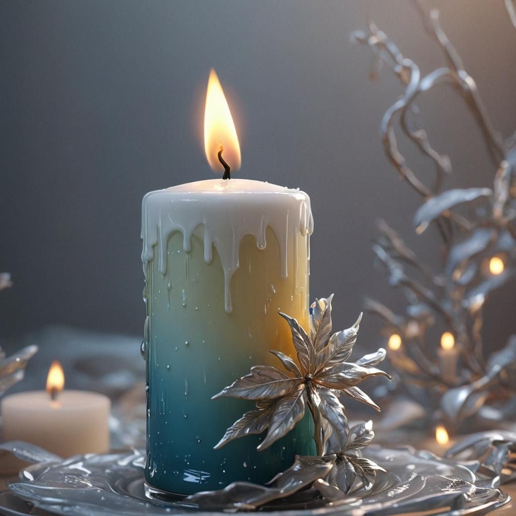 Glowing Candle in Ethereal Environment, Digital Art