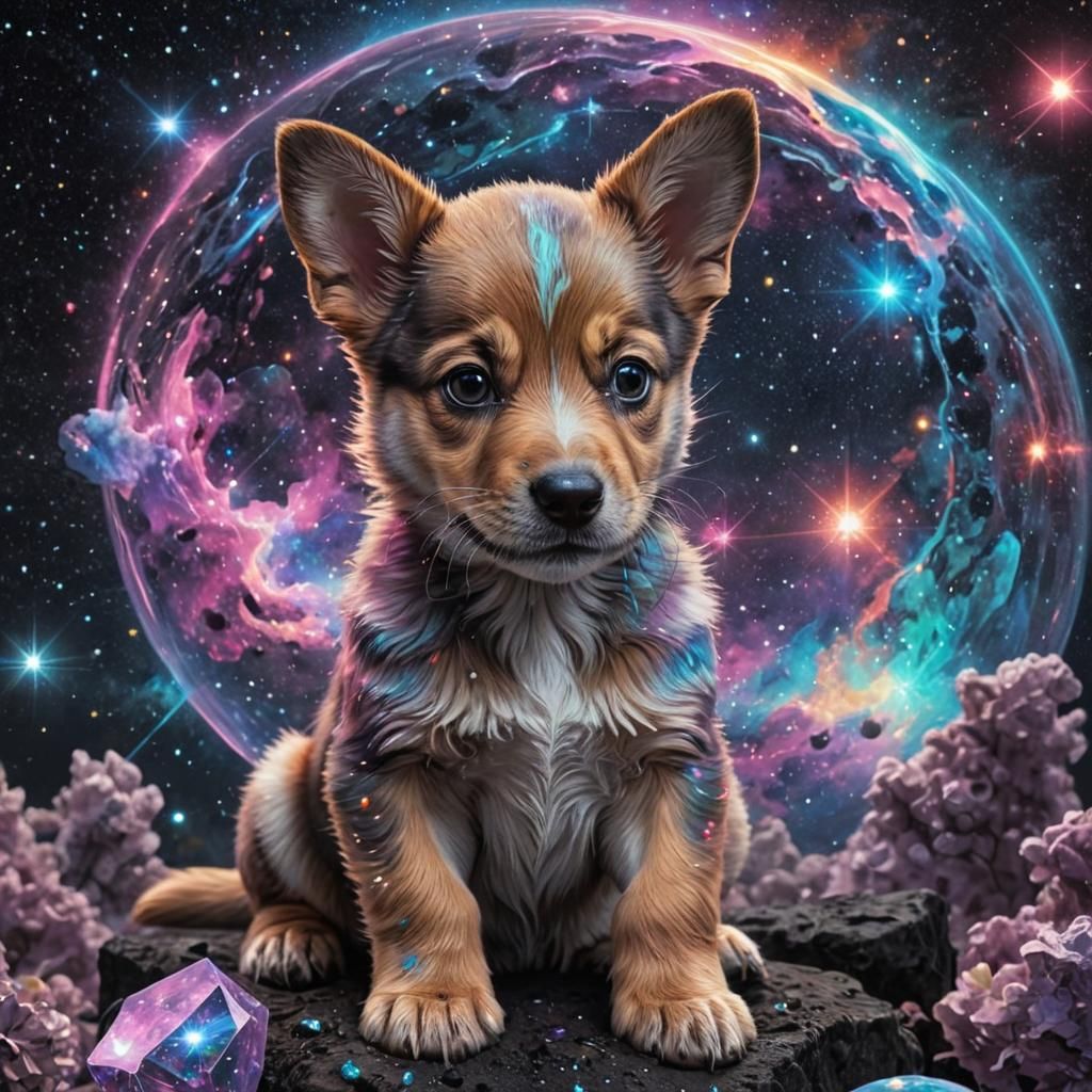 Holographic Cosmic Puppy Astral Illustration