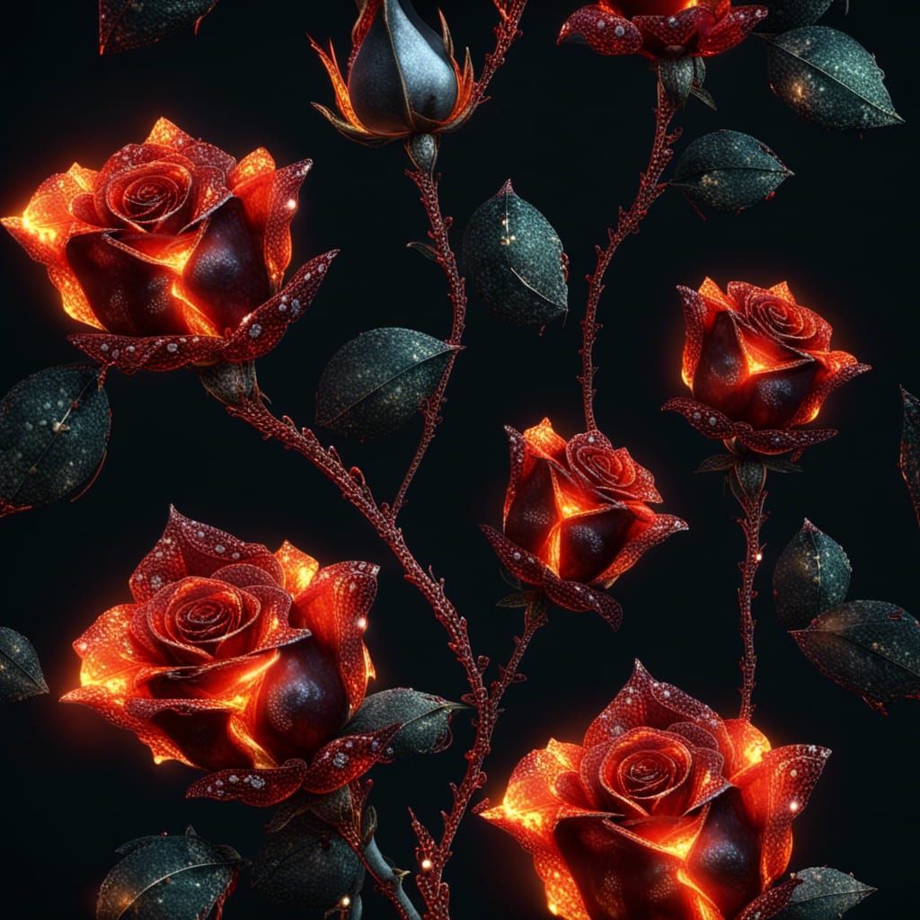 Diamond Rose Ablaze: Detailed Fantasy Art