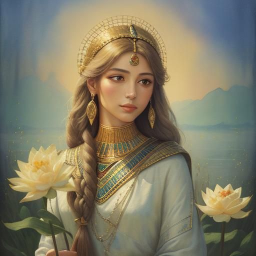 Elegant Egyptian Woman with Ankh in Watercolor