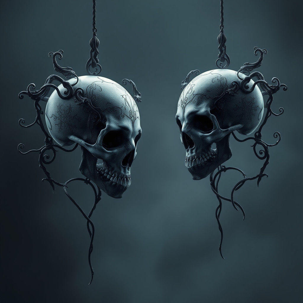 High-Contrast Skulls with Mystical Runes in Gothic Horror St...