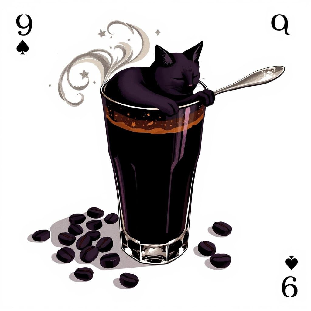 Art Deco Black Russian Cocktail with Cat Silhouette