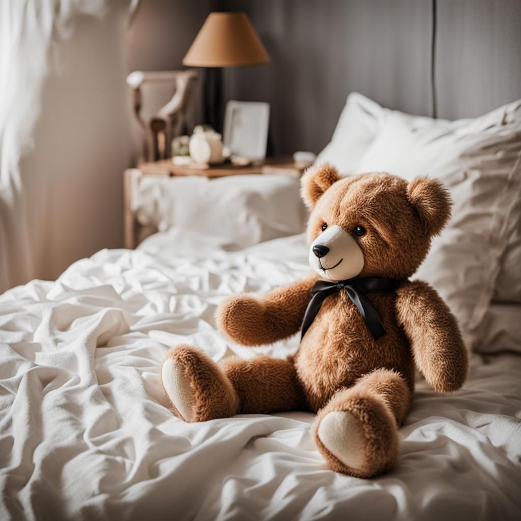 Adorable Teddy Bear on a Bed