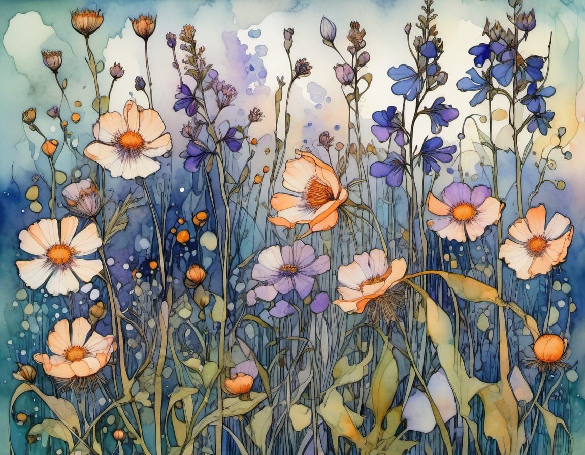 Delicate Wildflowers in Vibrant Colors