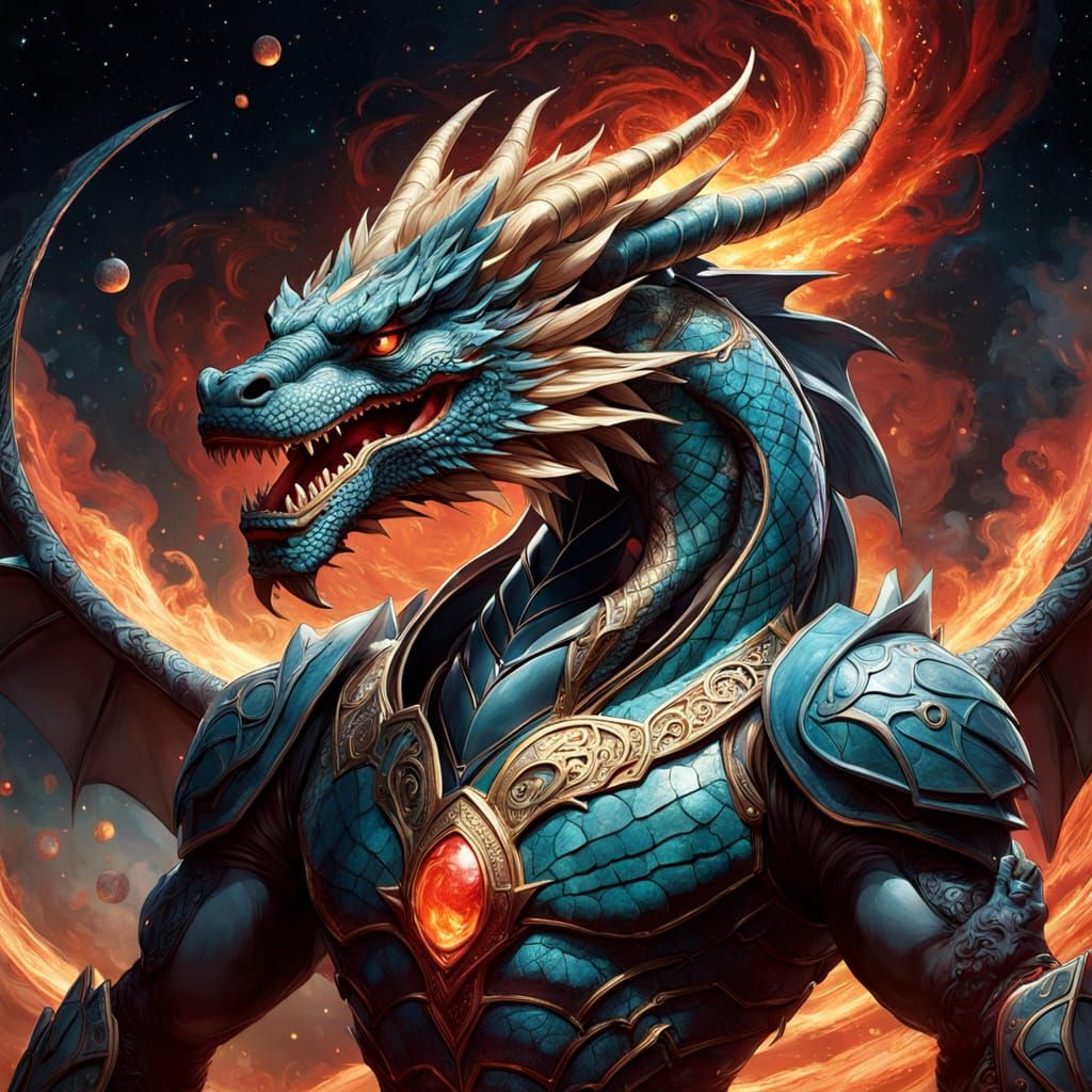 Celestial Dragon Soaring Through Cosmos in Hyperrealism