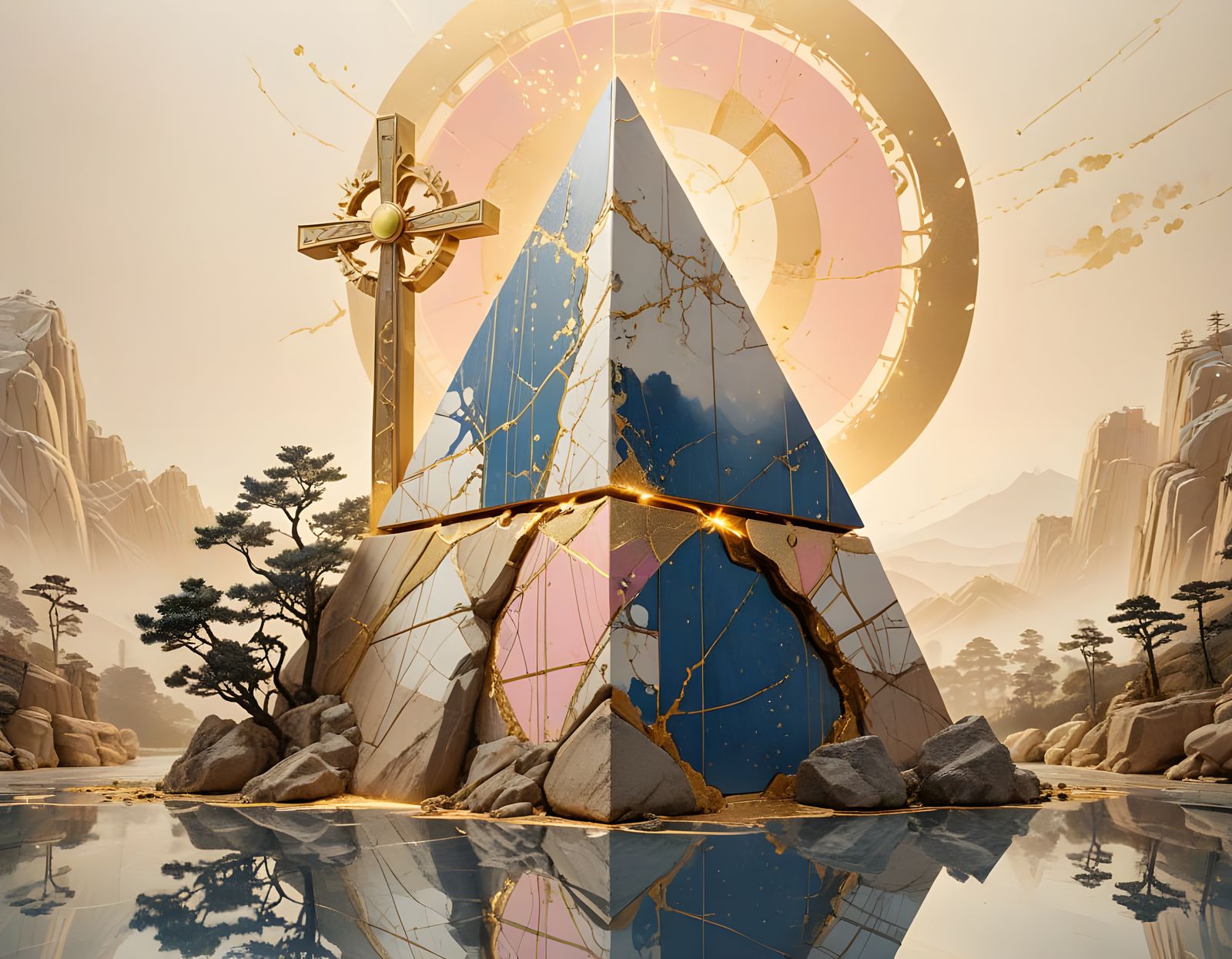 Kintsugi Machine Hiding Sun in Renaissance Style