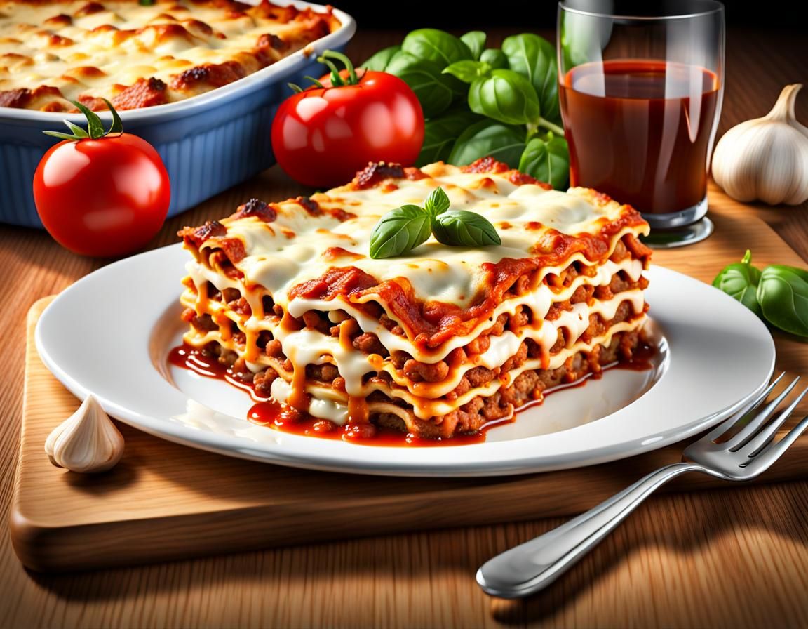 Delicious Lasagna Layers with Garlic Bread