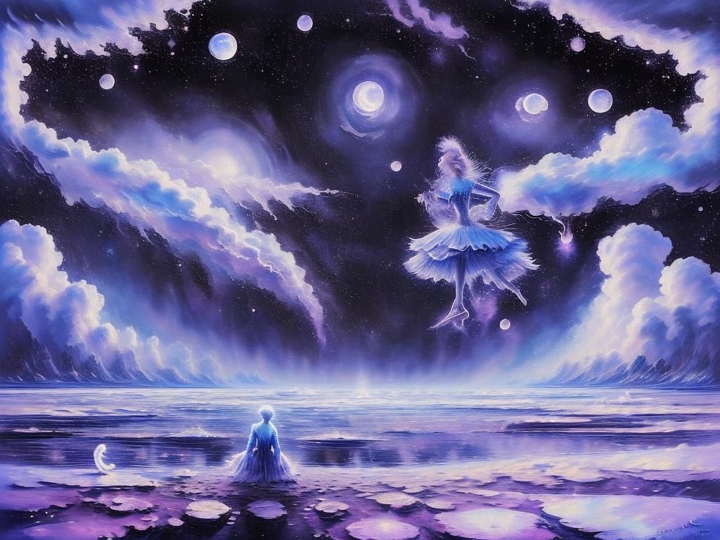 Lonely Violinist on the Moon in Watercolor Style