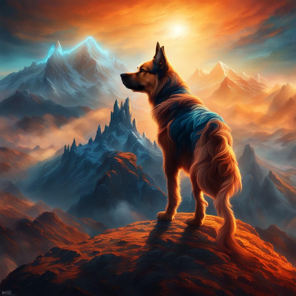 Majestic Song Dog on Mystical Mountain Peak