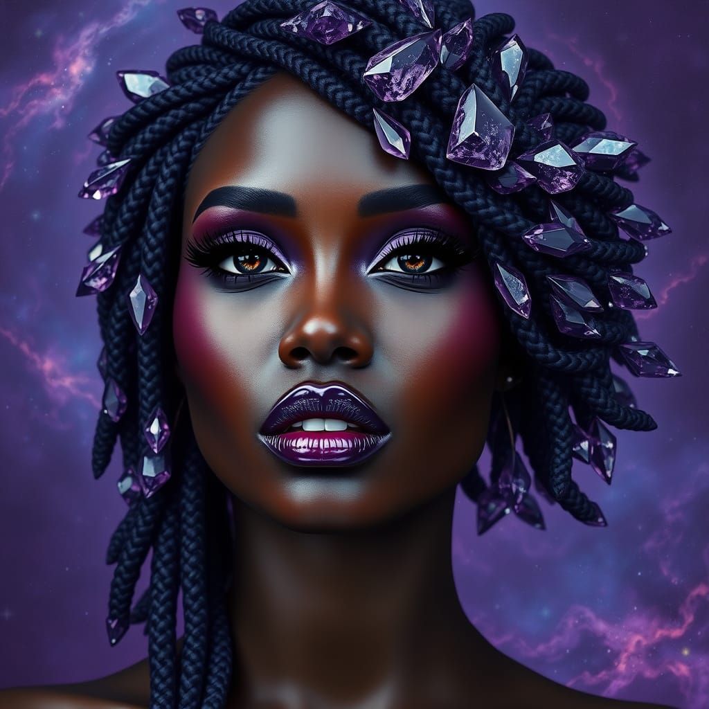 Ethereal Woman with Amethyst Hair, Digital Art