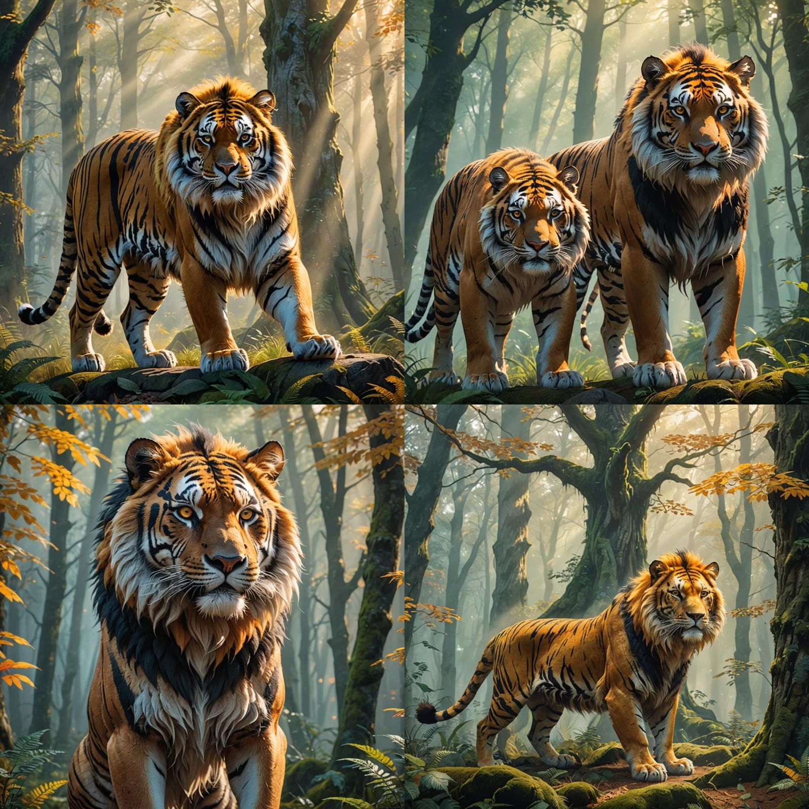 Tiger-Lion Hybrid Creature in German Forest: 3D Anime Art